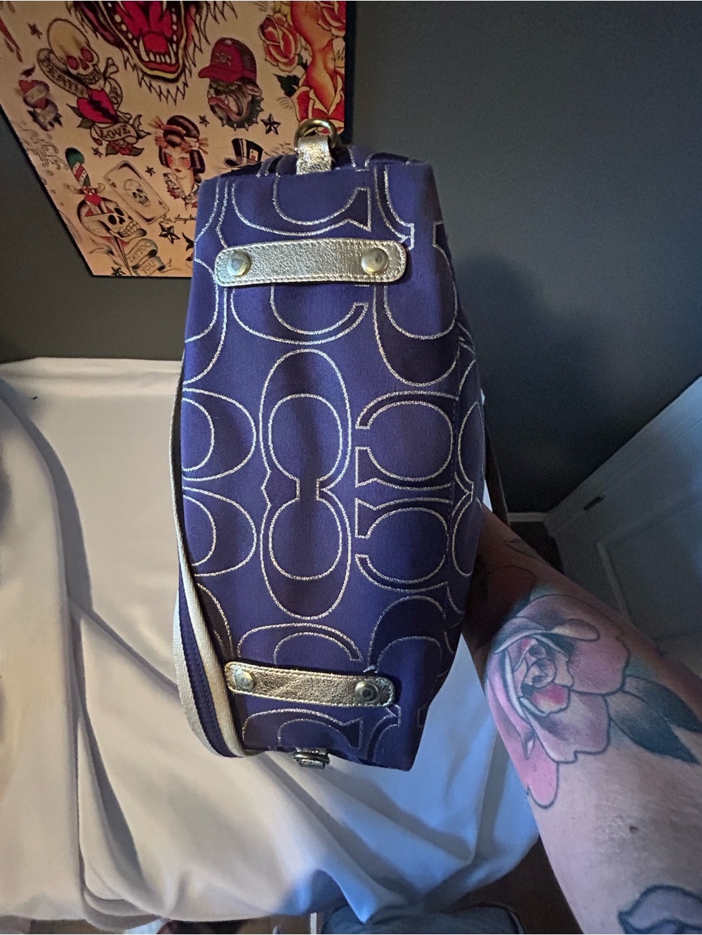 Coach Poppy Purple and Gold Metallic Signature Satchel - Picture 4 of 7